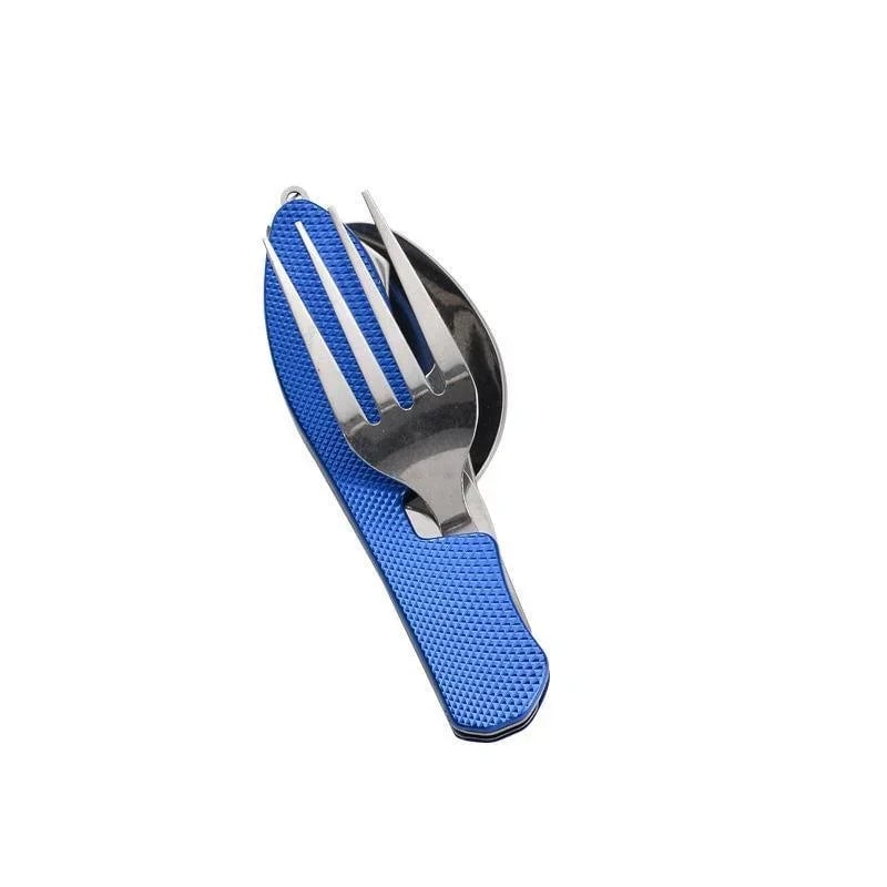 4-in-1 Stainless Steel Folding Camping Cutlery Set - Portable Kit