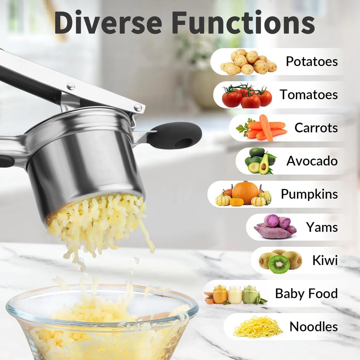 Stainless Steel Potato Ricer with Replaceable Silicone Handle