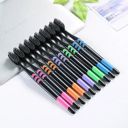 10 Pack Bamboo Charcoal Soft Bristle Toothbrushes for Family Travel
