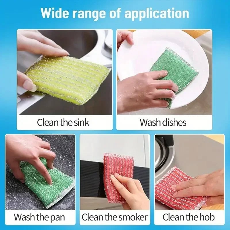 Steel Wire Sponge Wipe Non-stick Oil Brush Double Sided Cleaning Cloth Kitchen Dishcloth Scouring Pad Rag Cleaning Tool