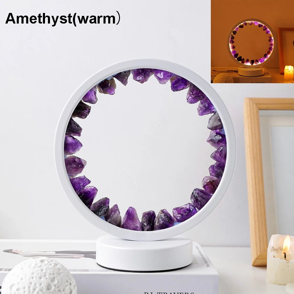 LED Crystal Amethyst Healing Stone Lamp - Natural Round Gemstone