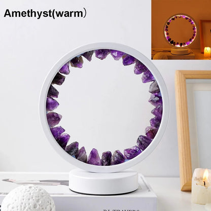 LED Crystal Amethyst Healing Stone Lamp - Natural Round Gemstone