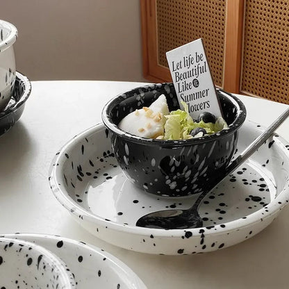 Ceramic Dessert Plates Set - Splashing Ink Design Breakfast Dishes