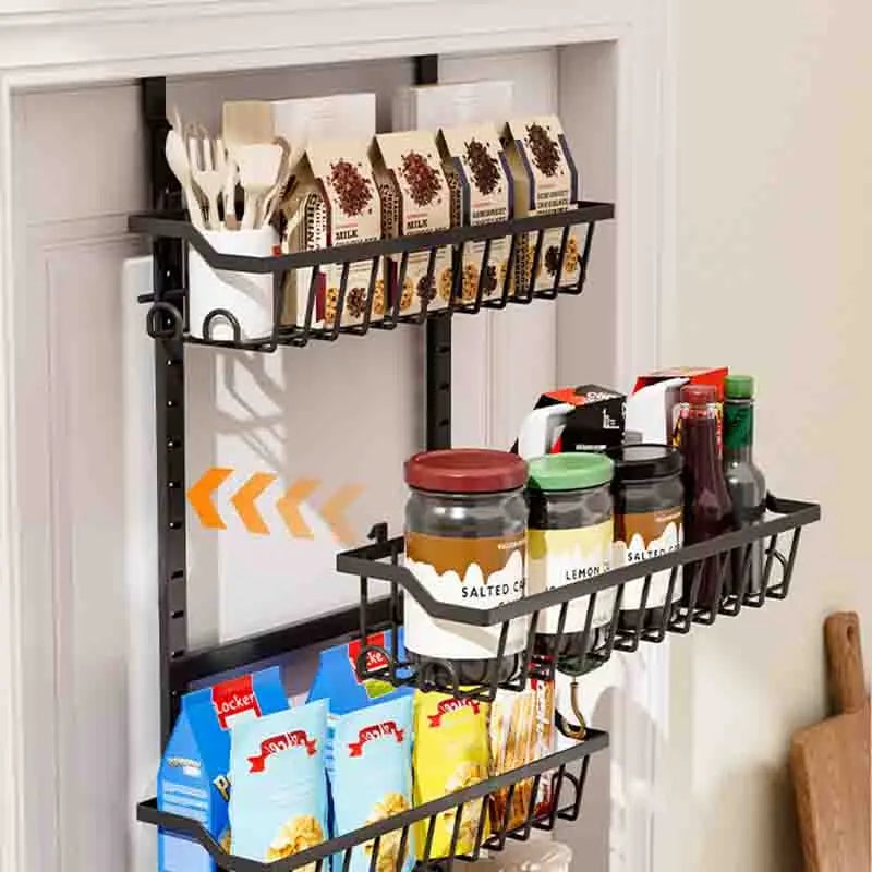 Iron Over-Door Multi-Layer Storage Basket Adjustable No-Drill Shelf