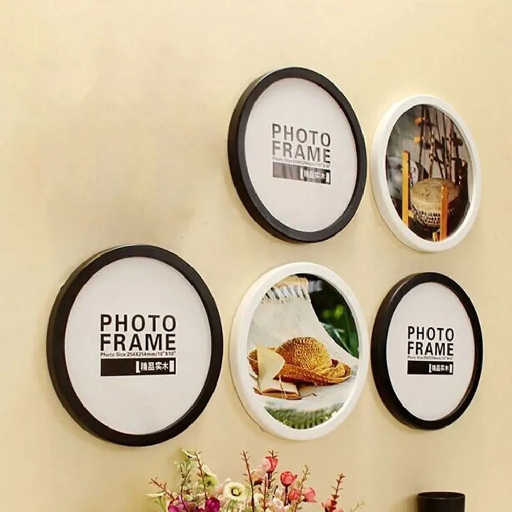 Round Wooden Picture Frame Wall Mount Circle Photo Holder DIY Kit