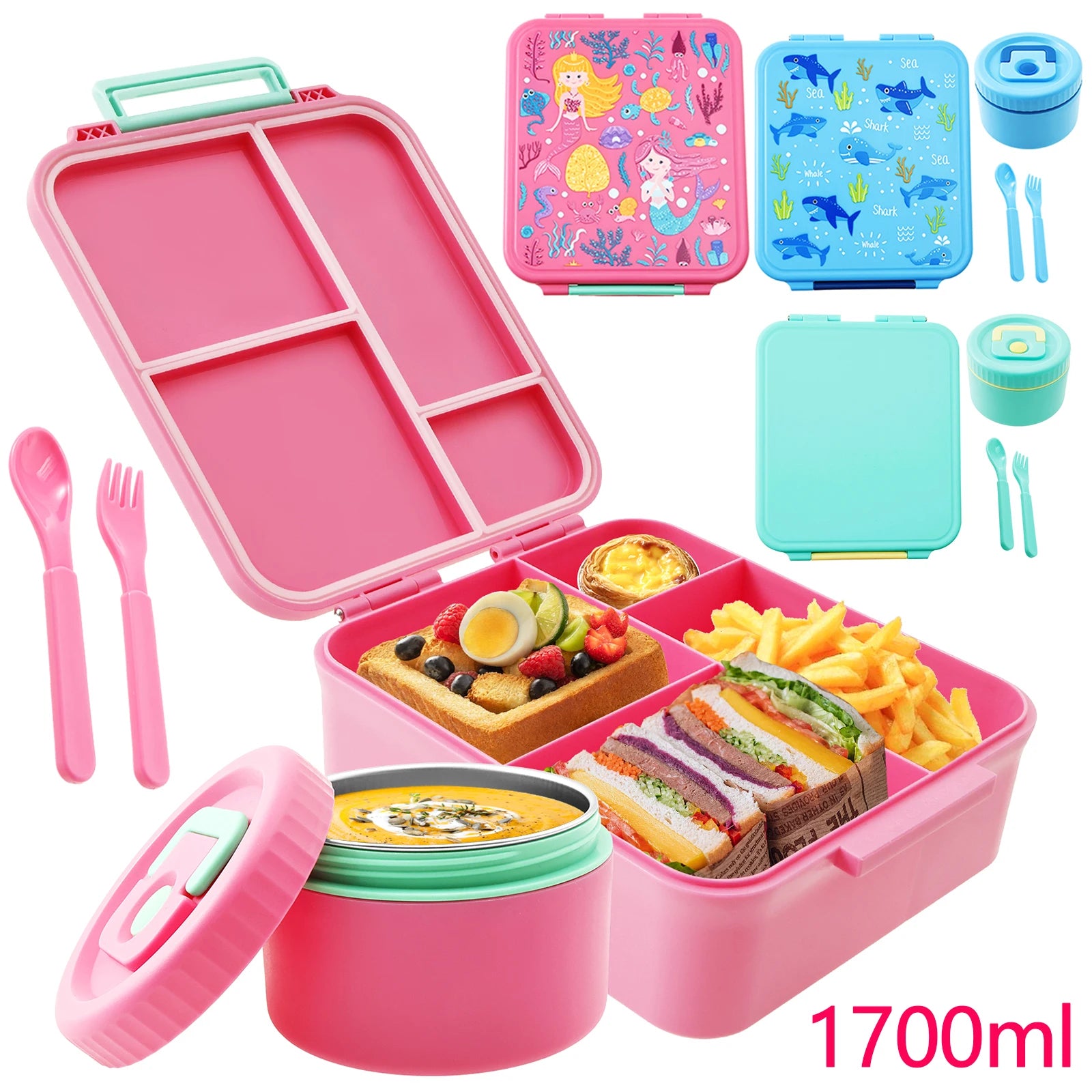 1700ml Sealed Lunch Box Set with Utensils & Soup Bowl Portable