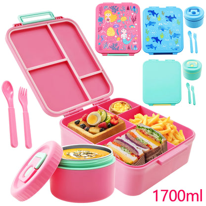 1700ml Sealed Lunch Box Set with Utensils & Soup Bowl Portable