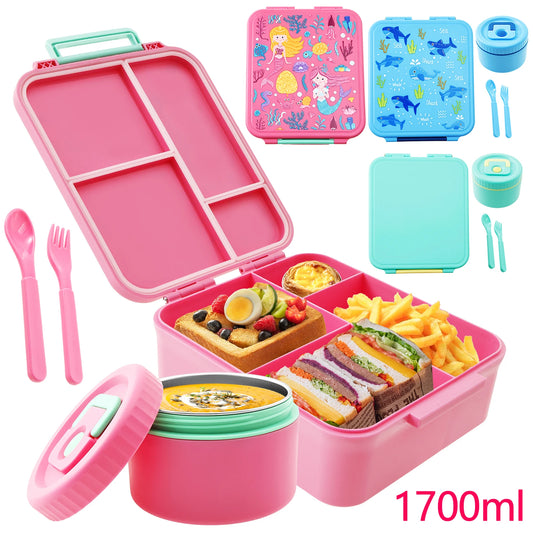 1700ml Sealed Lunch Box Set with Utensils & Soup Bowl Portable