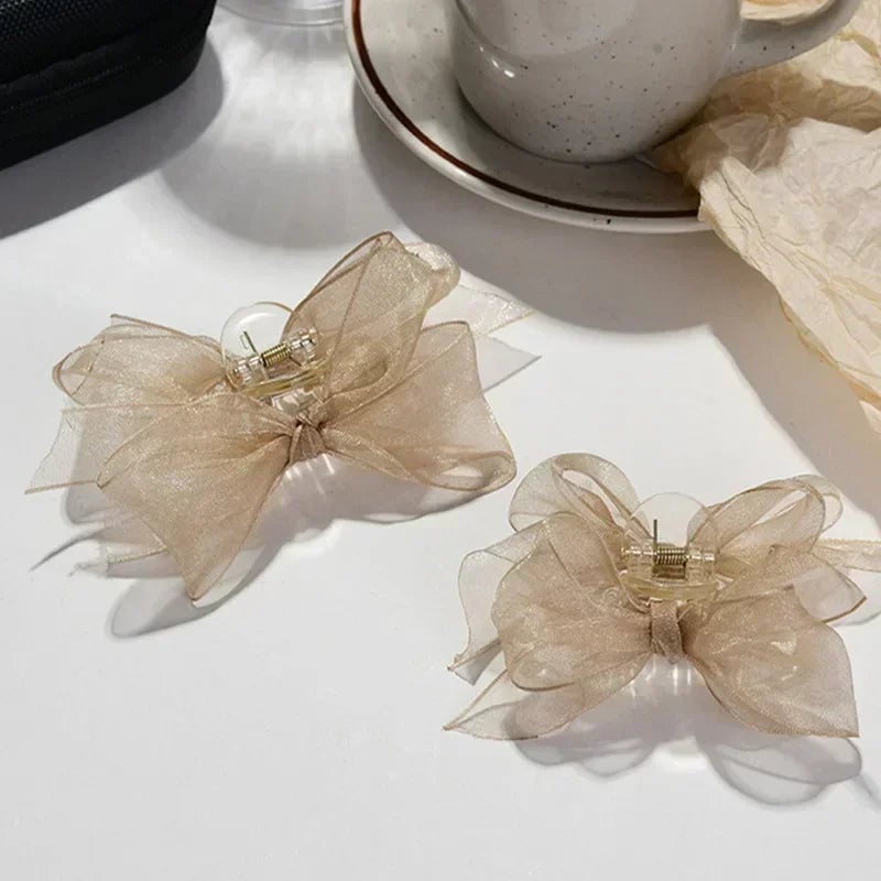 Black Matte Bowknot Mesh Hair Clips Set - 2pcs Bobby Pin Barrettes