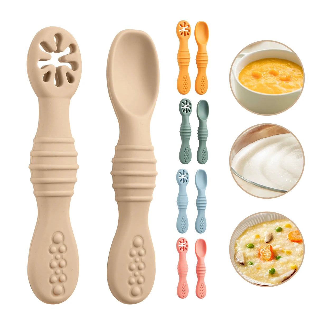 Silicone Baby Spoons 2Pc Set First Stage Self Feeding Training