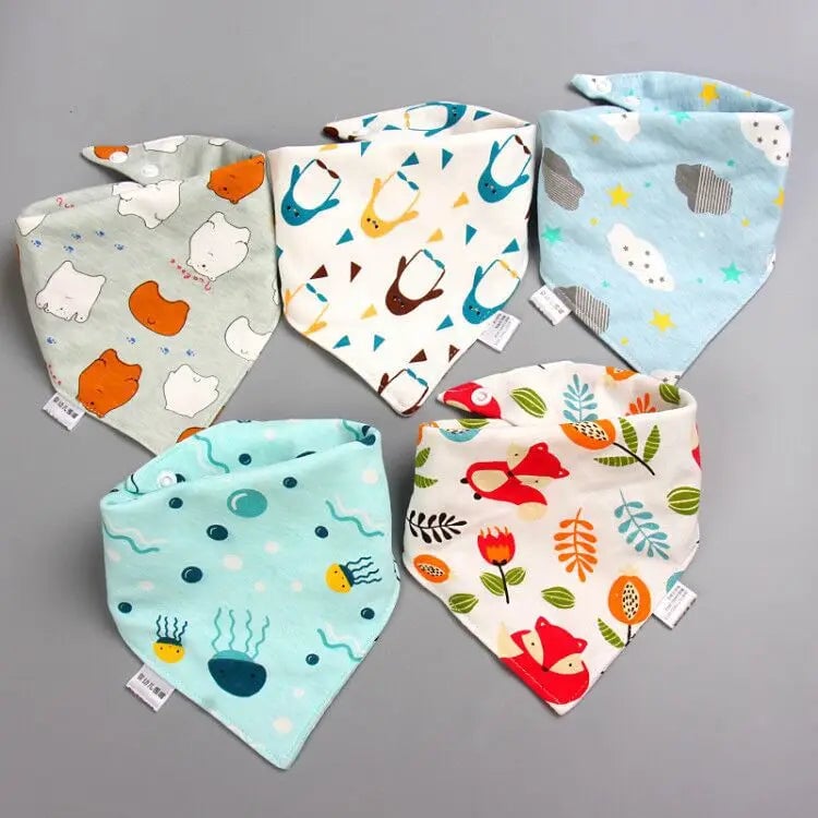 Cotton Triangle Bandana Bibs Set - Waterproof Baby Saliva Towels 5pc