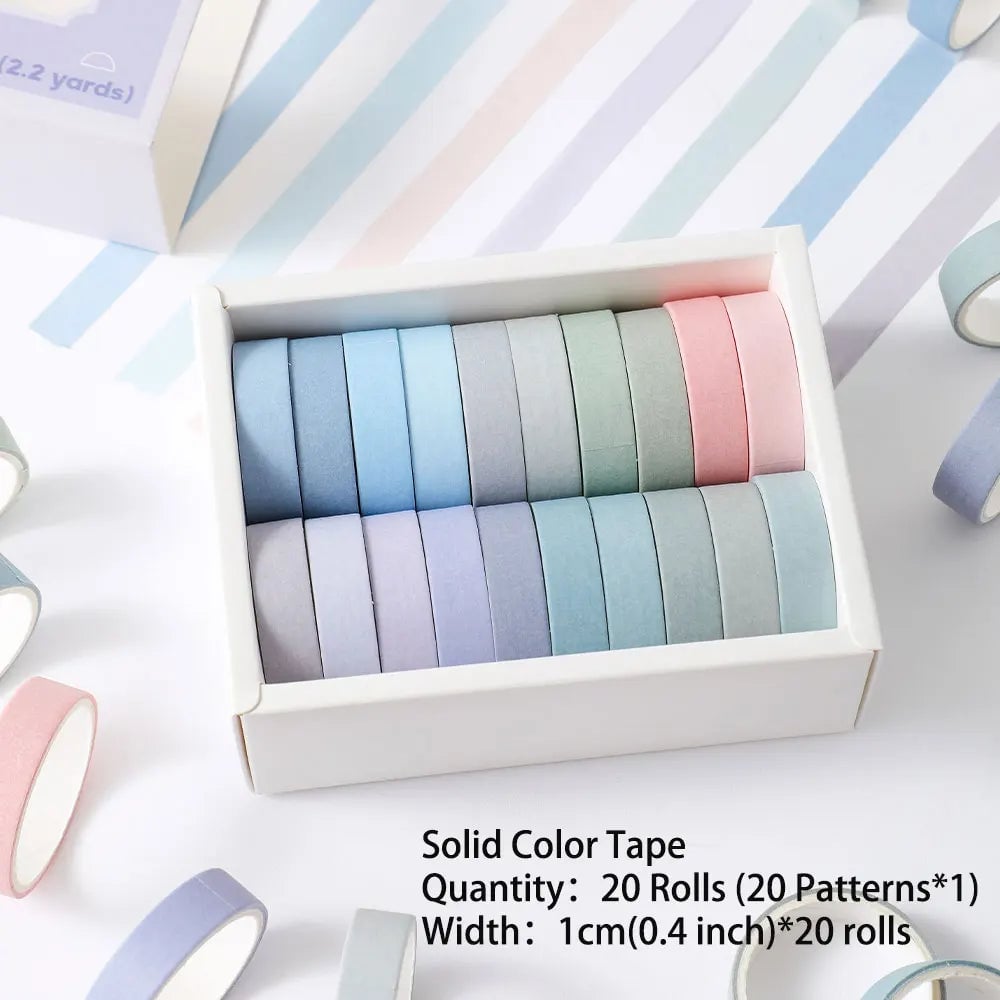 20 Rolls Thin Washi Tape Set - Simple Masking Tape for DIY Crafts