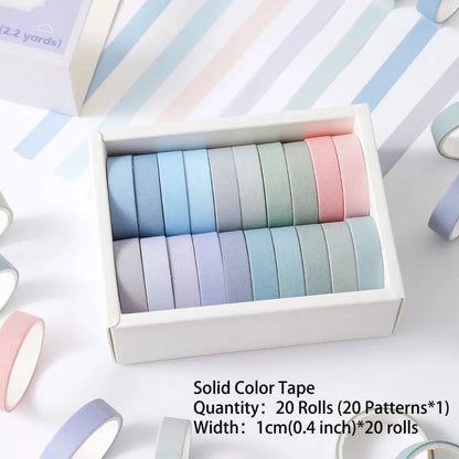 20 Rolls Thin Washi Tape Set - Simple Masking Tape for DIY Crafts