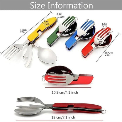 4-in-1 Stainless Steel Folding Camping Cutlery Set - Portable Kit
