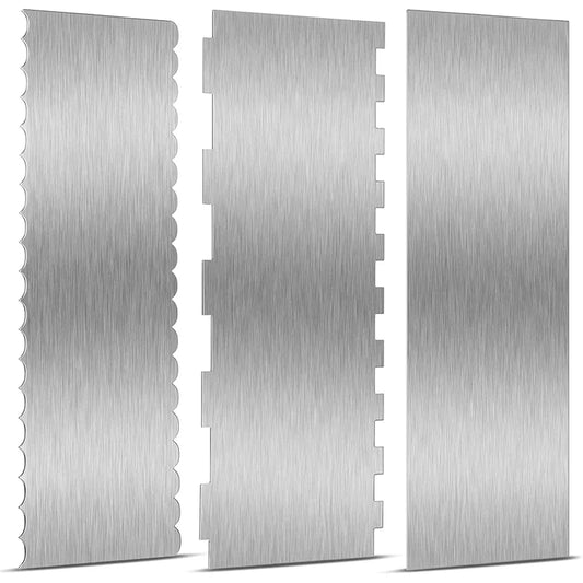 Stainless Steel Double-Sided Cake Scraper - Smooth & Textured Edges