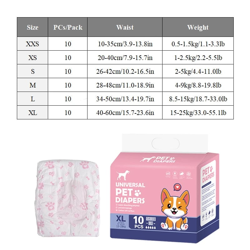 Disposable Pet Diapers 10/12PCs Breathable Absorbent for Dogs