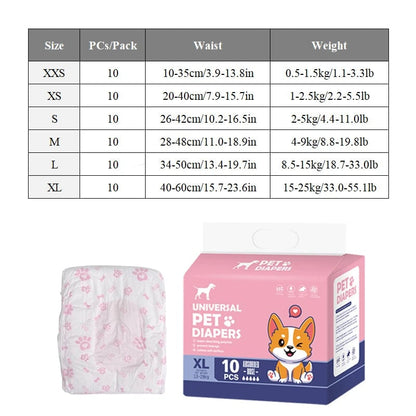 Disposable Pet Diapers 10/12PCs Breathable Absorbent for Dogs