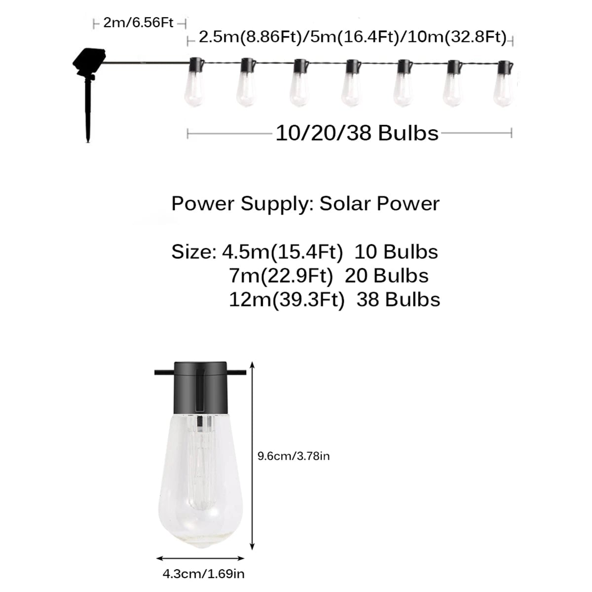 Solar LED Globe String Lights - Outdoor Waterproof Fairy Lights