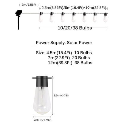 Solar LED Globe String Lights - Outdoor Waterproof Fairy Lights