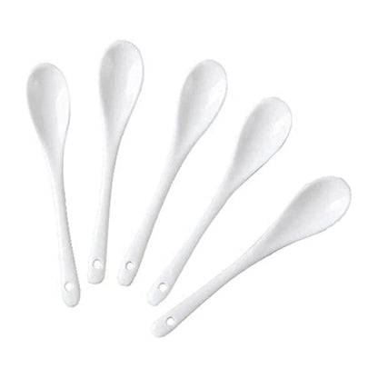 5PCS White Porcelain Egg Spoons - Ceramic Coffee Dessert Spoons