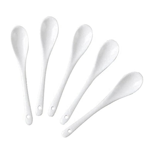 5PCS White Porcelain Egg Spoons - Ceramic Coffee Dessert Spoons