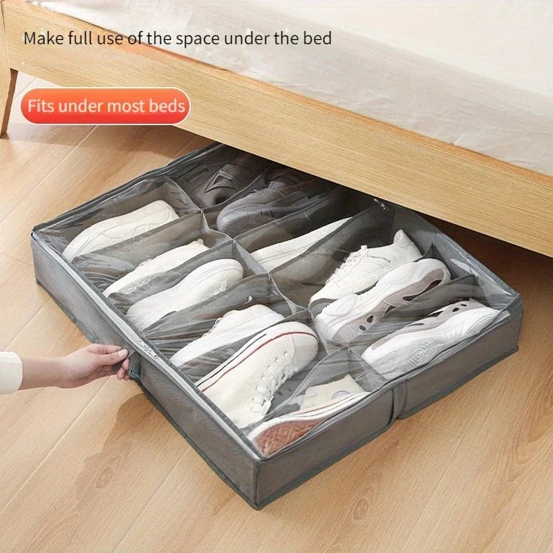 12 Compartment Foldable Transparent Shoe Storage Organizer Box