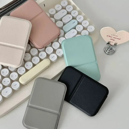 Foldable PU Leather Desktop Makeup Mirror - Portable Compact Design