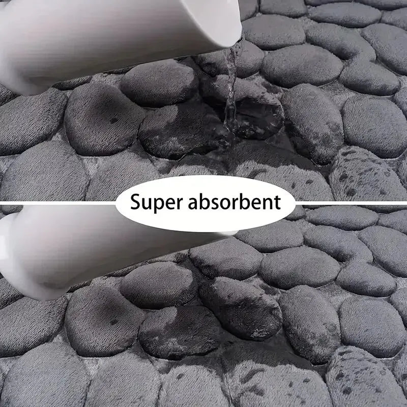 Embossed Fiber Anti-Slip Pebble Bath Mat - Non-Skid Bathroom Rug