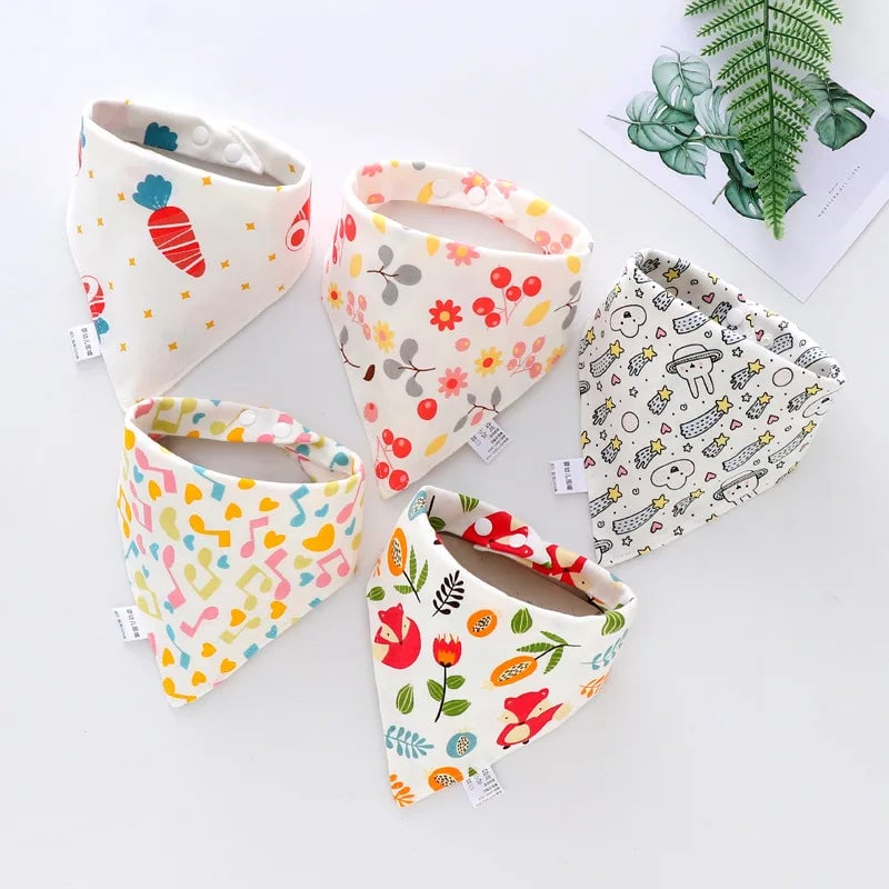 Cotton Triangle Bandana Bibs Set - Waterproof Baby Saliva Towels 5pc