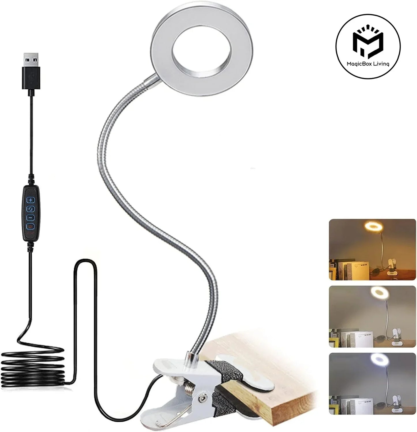 48 LED Clip-On Desk Lamp 360° Flexible Gooseneck USB Eye Care Light