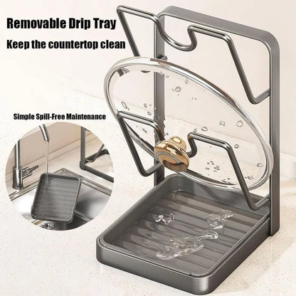 Kitchen Lid Storage Rack with Tray - Pot Lid Holder & Spoon Rest