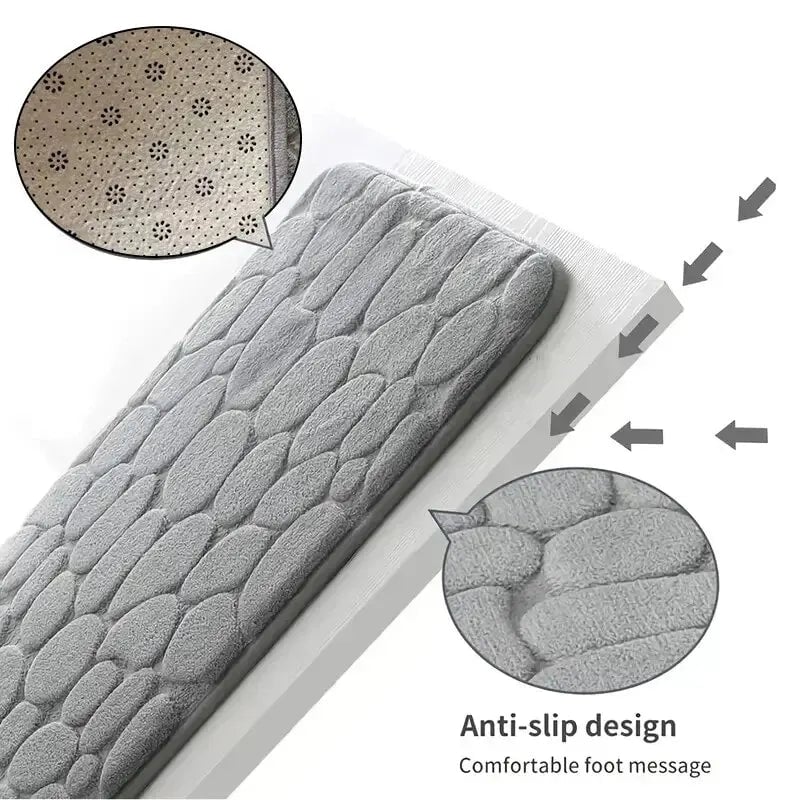 Embossed Fiber Anti-Slip Pebble Bath Mat - Non-Skid Bathroom Rug