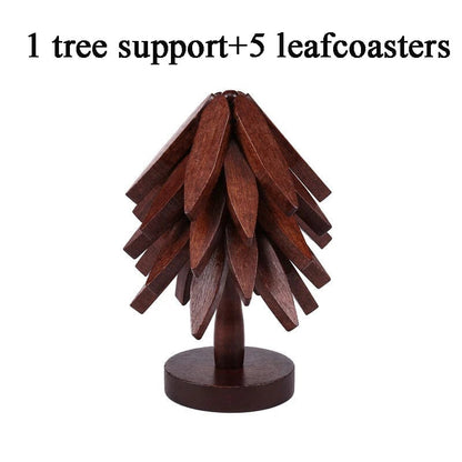 Tree Shape Wooden Trivet Set 4 Foldable Hot Dish Stands Heat Resistant