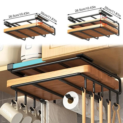 Under Cabinet Kitchen Organizer Rack Multi-Hook Storage Shelf