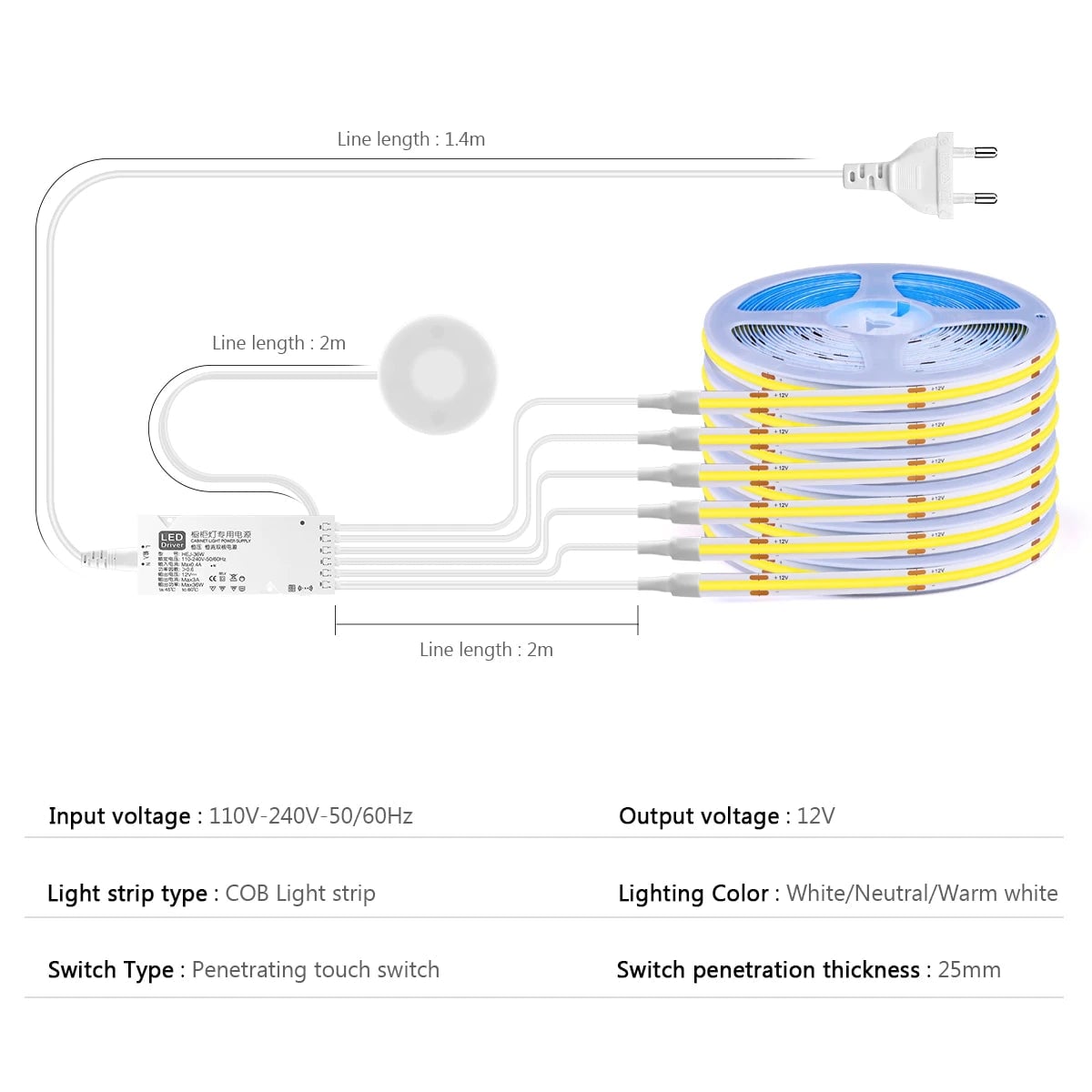 320 LED COB Wall Light Touch Dimmer Switch Indoor Lamp