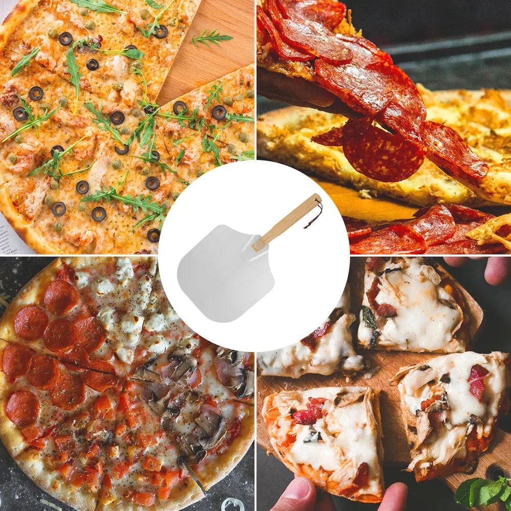 Foldable Pizza Spatula Metal Strip Wooden Handle Nonstick Tool