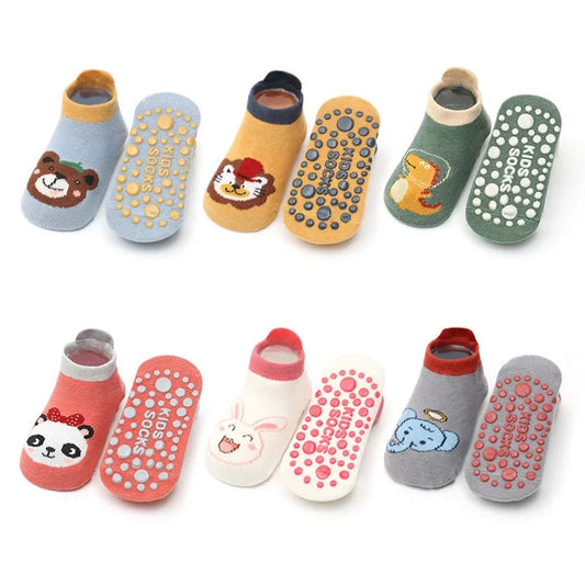 6 Pairs Kids Cotton Non Slip Socks Cartoon Animal Pattern Baby