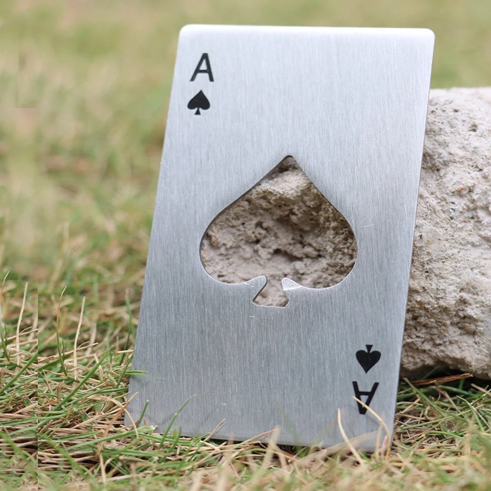 Stainless Steel Credit Card Bottle Opener - Spades Design