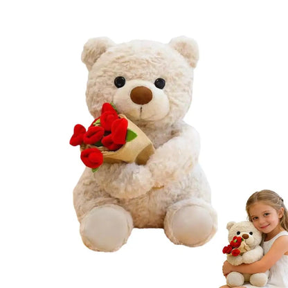 Plush Teddy Bear with Roses Stuffed Soft Toy Romantic Decor Gift