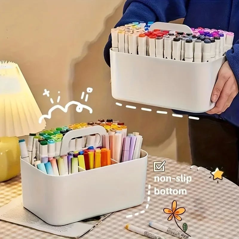 5-Compartment Plastic Storage Basket with Handle - Desk Organizer