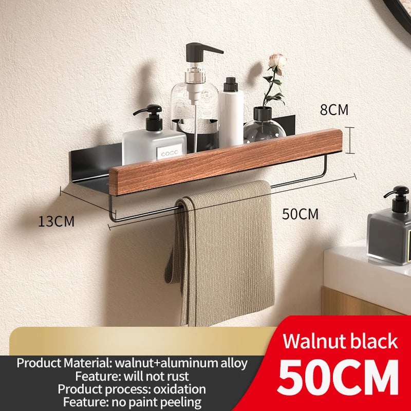 Wood Aluminum Corner Bathroom Shelf Wall Mount Shampoo Storage Rack