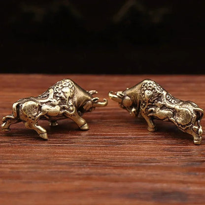 Brass Bullfighting Statue - Lucky Copper Figurine Desktop Ornament