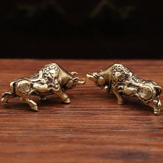 Brass Bullfighting Statue - Lucky Copper Figurine Desktop Ornament