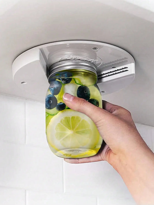 Circular Can Opener Under-Cabinet Mount with Bottle Opener Function