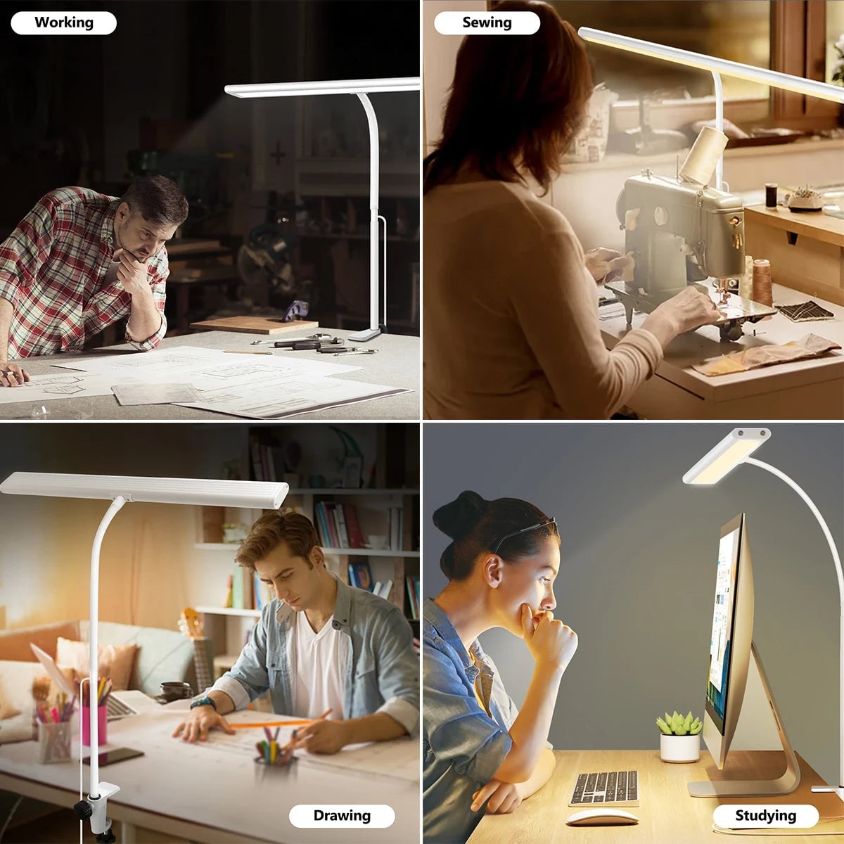 LED Desk Lamp Stepless Dimming Eye-Care Adjustable Gooseneck Light