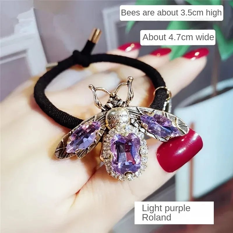 Crystal Rhinestone Hair Scrunchies - Elastic Retro Bee Design
