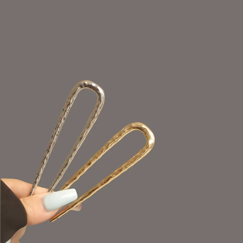 Metal Alloy U-Shaped Hair Forks Hammer Pattern Hairpins Women