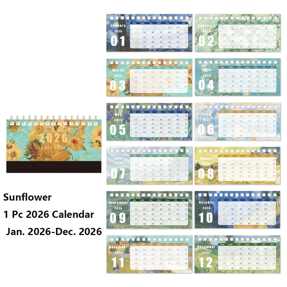 2026 Monthly Desk Calendar Vintage Painting Design With Memo Notes