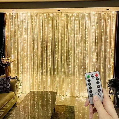 3x3M USB LED Curtain Lights 8 Modes Remote Control Christmas Wedding