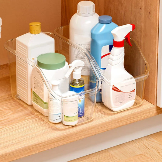 Pull Out Clear Cabinet Organizer with Roll Wheels - Under Sink Bin